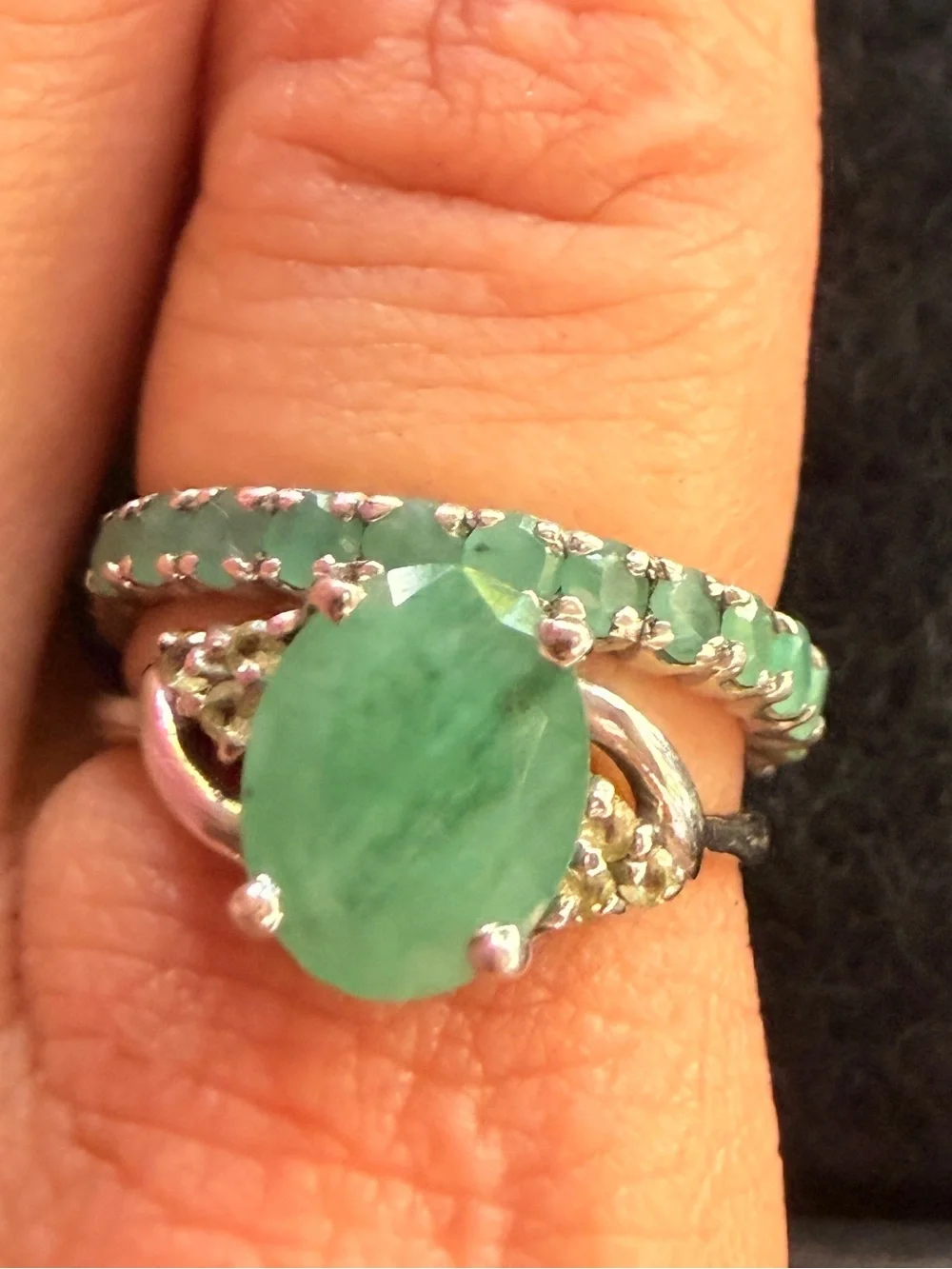 Natural Earth Mined Green Emerald Ring with Emerald band Sz8